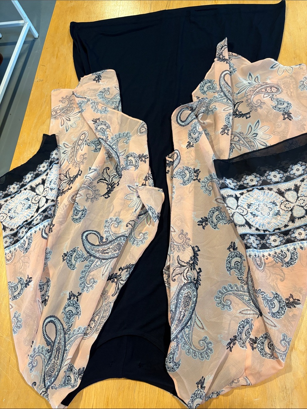 Source Unknown Black Dress with Peach Paisley Sheer Overlay